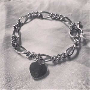 Sterling Silver Heart Charm Toggle Bracelet 925